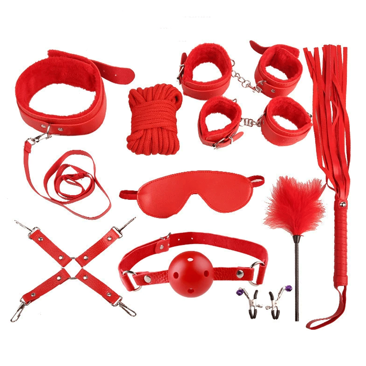 Kit Sado BDSM Mais Que Completo com 10 peças Vermelho